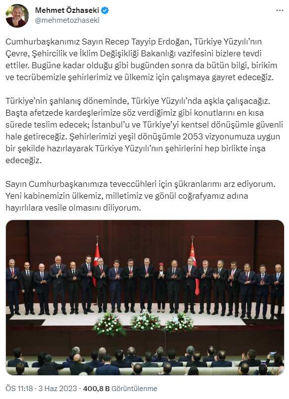 Cumhurbaşkanlığı Kabinesi'nin yeni bakanlarından art arda mesajlar