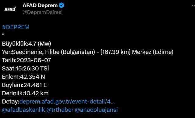 Bulgaristan deprem mi oldu? SON DAKİKA! 7 Haziran Bulgaristan'da deprem oldu mu? Az önce Bulgaristan deprem mi oldu? Kandilli son depremler listesi!