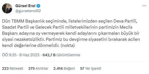 CHP'li vekilden; TBMM Başkanlığı için ayrı aday çıkaran DEVA, Gelecek ve Saadet Partisi'ne sert tepki: Nezaketsizlik