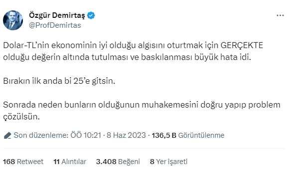 Doların rekor artışı sonrası Özgür Demirtaş'tan çağrı: Bırakın ilk anda bi 25'e gitsin, sonra oturup problemi çözün