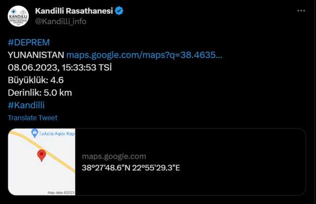 Yunanistan deprem mi oldu? Az önce deprem mi oldu? SON DAKİKA! Yunanistan depremleri! 8 Haziran AFAD ve Kandilli deprem listesi!