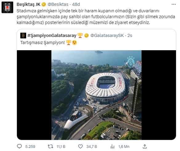 Ortalık iyice kızıştı! Galatasaray'ın göndermesine Beşiktaş'tan ağır yanıt