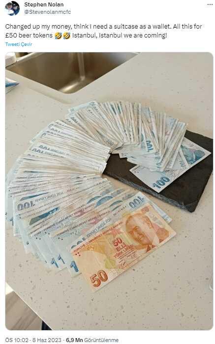 Şampiyonlar Ligi finali için geldiği İstanbul'da para bozduran turistten olay paylaşım: Cüzdan yetmiyor bavul lazım