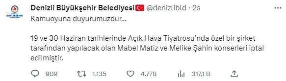 Melike Şahin ne dedi? Melike Şahin konserleri neden iptal edildi? Melike Şahin Denizli konseri iptal oldu mu?