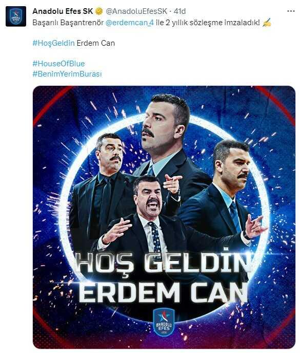 Anadolu Efes, Ergin Ataman'ın ayrılığı sonrası göreve Erdem Can'ı getirdi