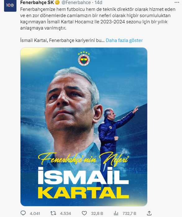 Son Dakika: Fenerbahçe, teknik direktörlük görevi için İsmail Kartal ile 1 yıllık anlaşmaya vardı Son Dakika: Fenerbahçe, teknik direktörlük görevi için İsmail Kartal ile 1 yıllık anlaşmaya vardı