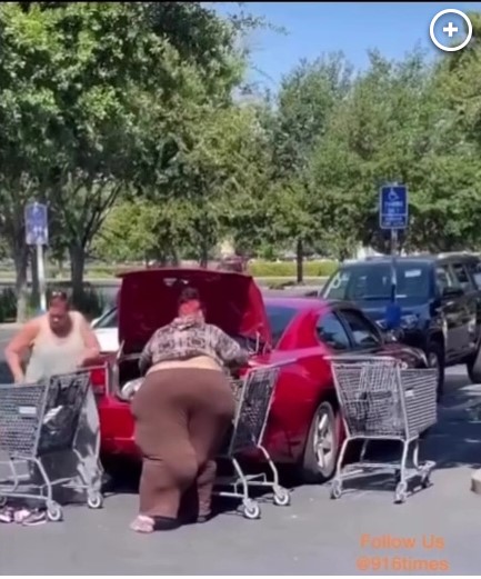Üç kadın alışveriş merkezinden üç alışveriş arabası eşyayı sakin bir şekilde çaldı