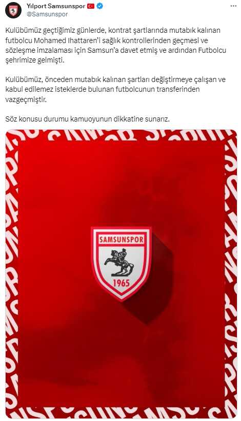 İstekleri bıktırdı! Samsunspor, Mohamed Ihattaren'in transferden vazgeçti İstekleri bıktırdı! Samsunspor, Mohamed Ihattaren'in transferden vazgeçti