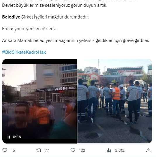 Temmuz zammına isyan eden Mamak Belediyesi işçileri iş bıraktı