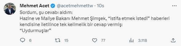 Mehmet Şimşek'ten kendisiyle ilgili istifa iddialarına tek kelimelik yanıt: Uydurmuşlar Mehmet Şimşek'ten kendisiyle ilgili istifa iddialarına tek kelimelik yanıt: Uydurmuşlar