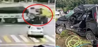 Kırmızı ışıkta geçen tırın otomobili biçtiği kazanın görüntüleri ortaya çıktı