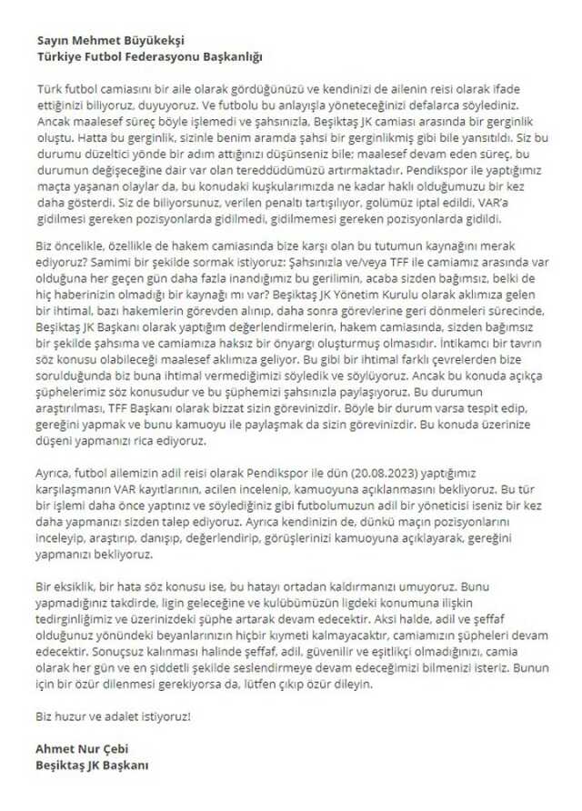 Hedeflerinde Pendikspor maçı var! Beşiktaş'tan TFF'ye mektup Hedeflerinde Pendikspor maçı var! Beşiktaş'tan TFF'ye mektup