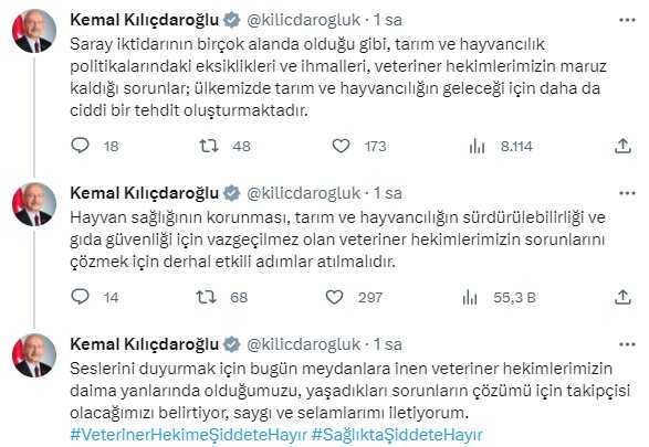 Kılıçdaroğlu'ndan veterinerlere destek: Hekimlerimizin sorunlarını çözmek için derhal etkili adımlar atılmalı Kılıçdaroğlu'ndan veterinerlere destek: Hekimlerimizin sorunlarını çözmek için derhal etkili adımlar atılmalı