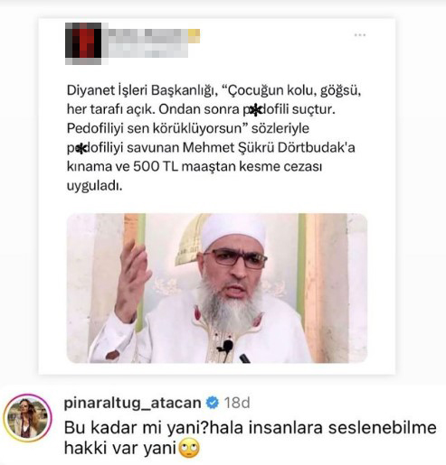 Pınar Altuğ, sözlerinden dolayı tepki çeken imama verilen 500 TL'lik cezaya sitem etti: Bu kadar mı?