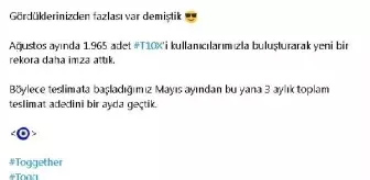 Togg, ağustos ayında rekor kırdı