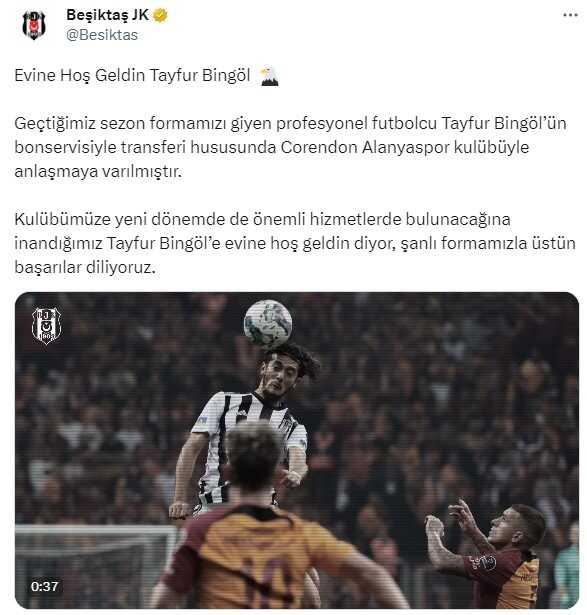 Beşiktaş, Tayfur Bingöl'ü Alanyaspor'dan bonservisiyle renklerine bağladı