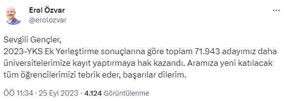 YKS ek yerleştirme sonuçları açıklandı! Kayıt işlemleri 27 Eylül'de başlıyor