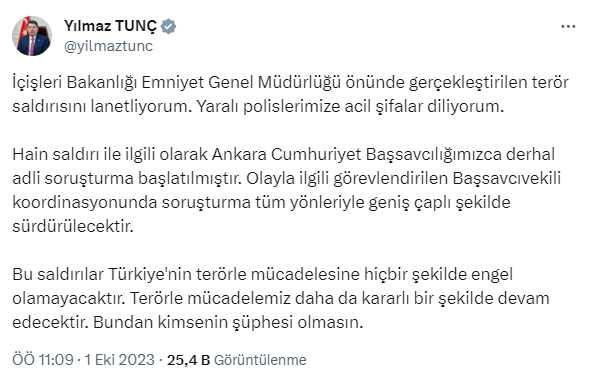 Adalet Bakanı Tunç: Soruşturma tüm yönleriyle geniş çaplı şekilde sürdürülecek