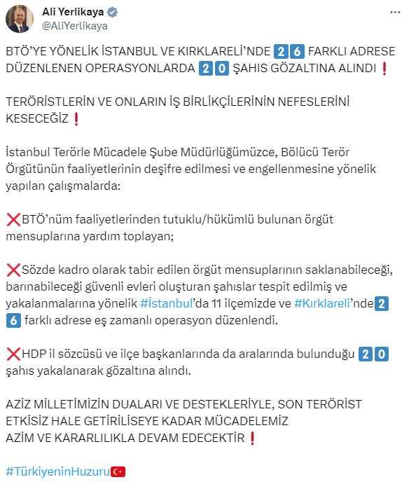 Son Dakika: İstanbul ve Kırklareli'de HDP il sözcüsü ve ilçe başkanları dahil 20 kişi gözaltına alındı Son Dakika: İstanbul ve Kırklareli'de HDP il sözcüsü ve ilçe başkanları dahil 20 kişi gözaltına alındı