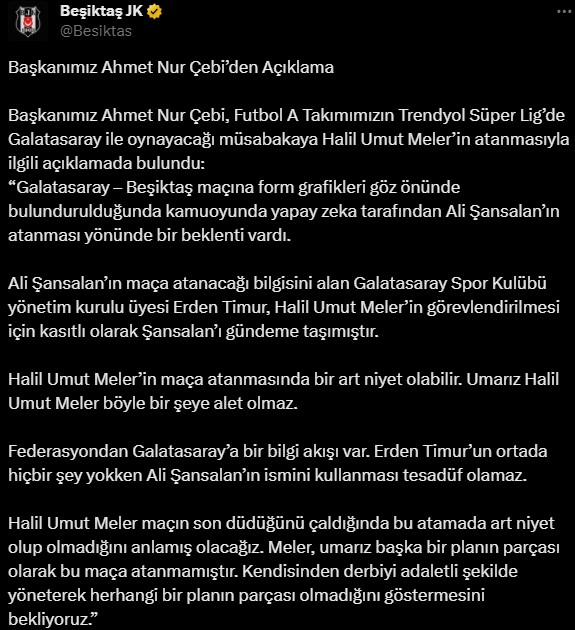 Derbiye saatler kala ortalık kızıştı! Beşiktaş'tan Halil Umut Meler'e çağrı