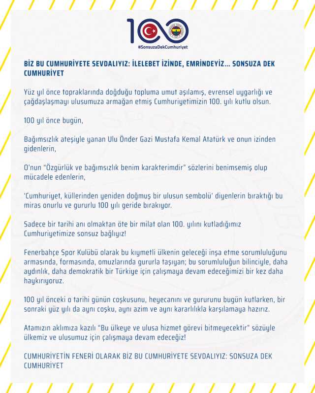 Tüyler diken diken! İşte spor camiasından Cumhuriyet Bayramı mesajları