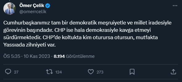 Özgür Özel'in 'meşruiyet' sözlerine AK Parti Sözcüsü Çelik'ten tepki: CHP'de ne değişirse değişsin Yassıada zihniyeti değişmiyor
