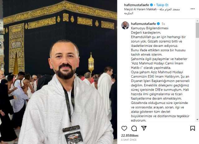 'Gazze' ve 'Filistin' dediği için umrede gözaltına alınıp ayağından kelepçelenen Türk imam Mustafa Efe serbest kaldı