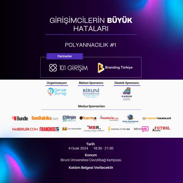 Girişimcilerin Büyük Hataları Etkinliği 4 Ocak'ta Başlıyor! Girişimcilerin Büyük Hataları Etkinliği 4 Ocak'ta Başlıyor!