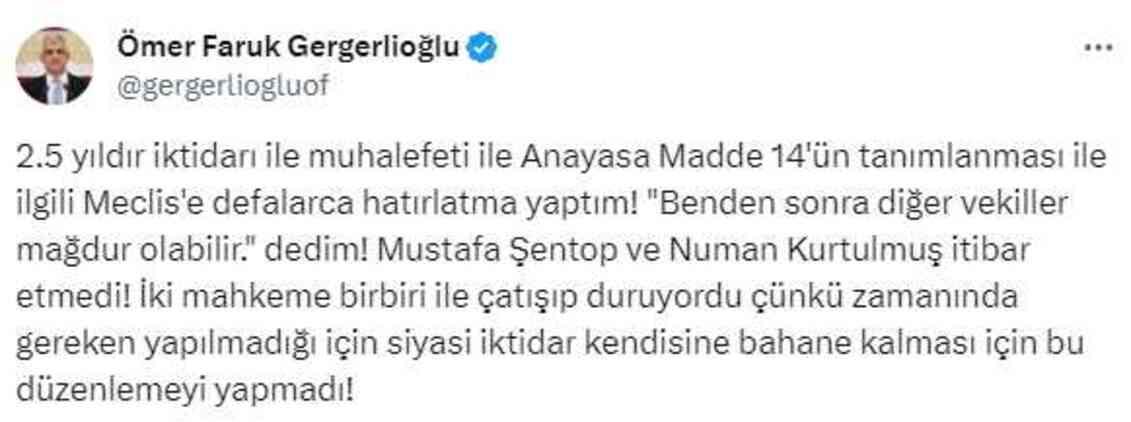 Gergerlioğlu'ndan Can Atalay'a destek: Umarım adalet yerini bulur o da Meclis'e gelir