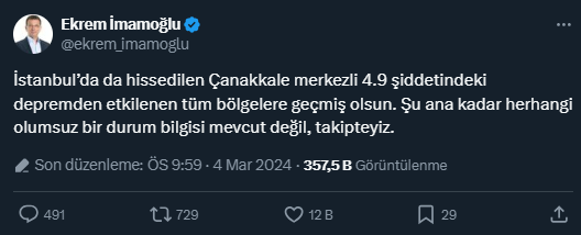 Çanakkale'de 4,9 büyüklüğünde deprem! İstanbul ve çevre illerde de hissedildi