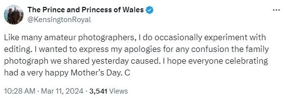 Prenses Kate Middleton, Anneler Günü fotoğrafını düzenlendiği itiraf edip özür diledi