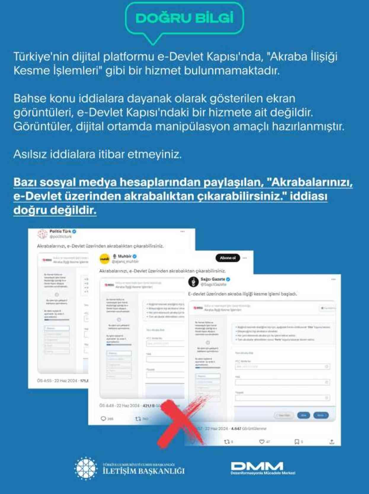 İletişim Başkanlığı'ndan 'Akrabalarınızı e-Devlet üzerinden akrabalıktan çıkarabilirsiniz' iddiasına yalanlama