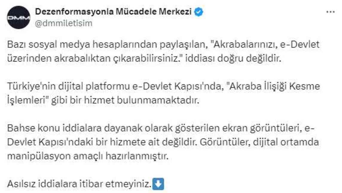 İletişim Başkanlığı'ndan 'Akrabalarınızı e-Devlet üzerinden akrabalıktan çıkarabilirsiniz' iddiasına yalanlama