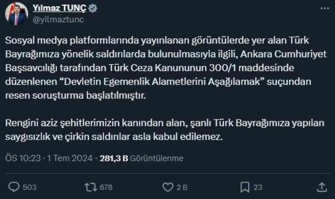 Bakanlık harekete geçti! Türk bayrağına küstah saldırı cezasız kalmayacak