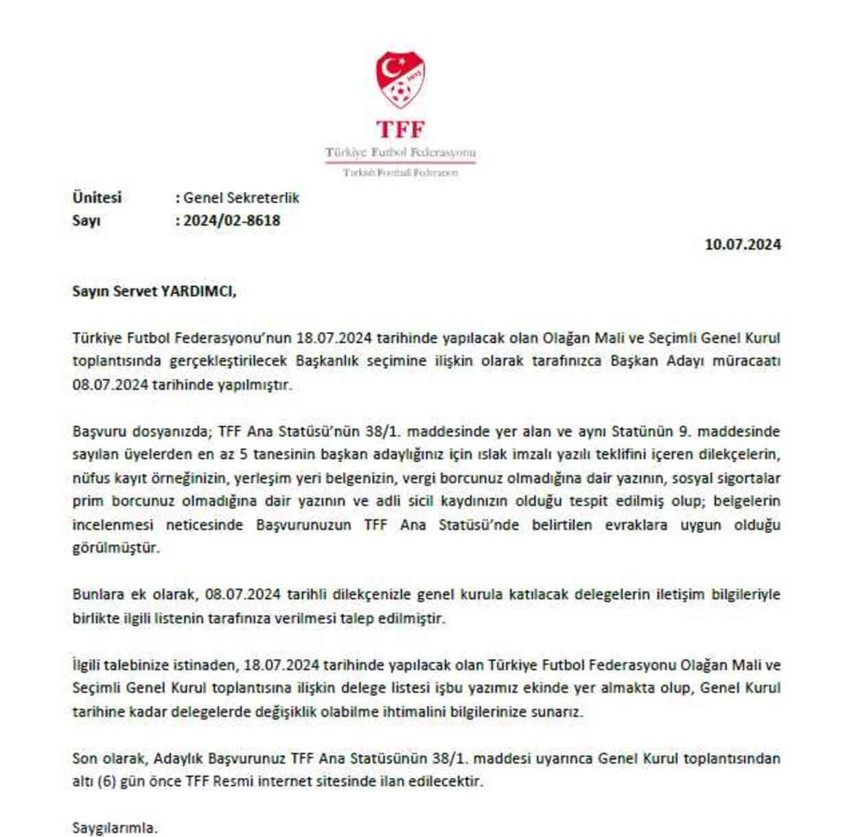 Servet Yardımcı, TFF başkan adaylığını resmen açıkladı