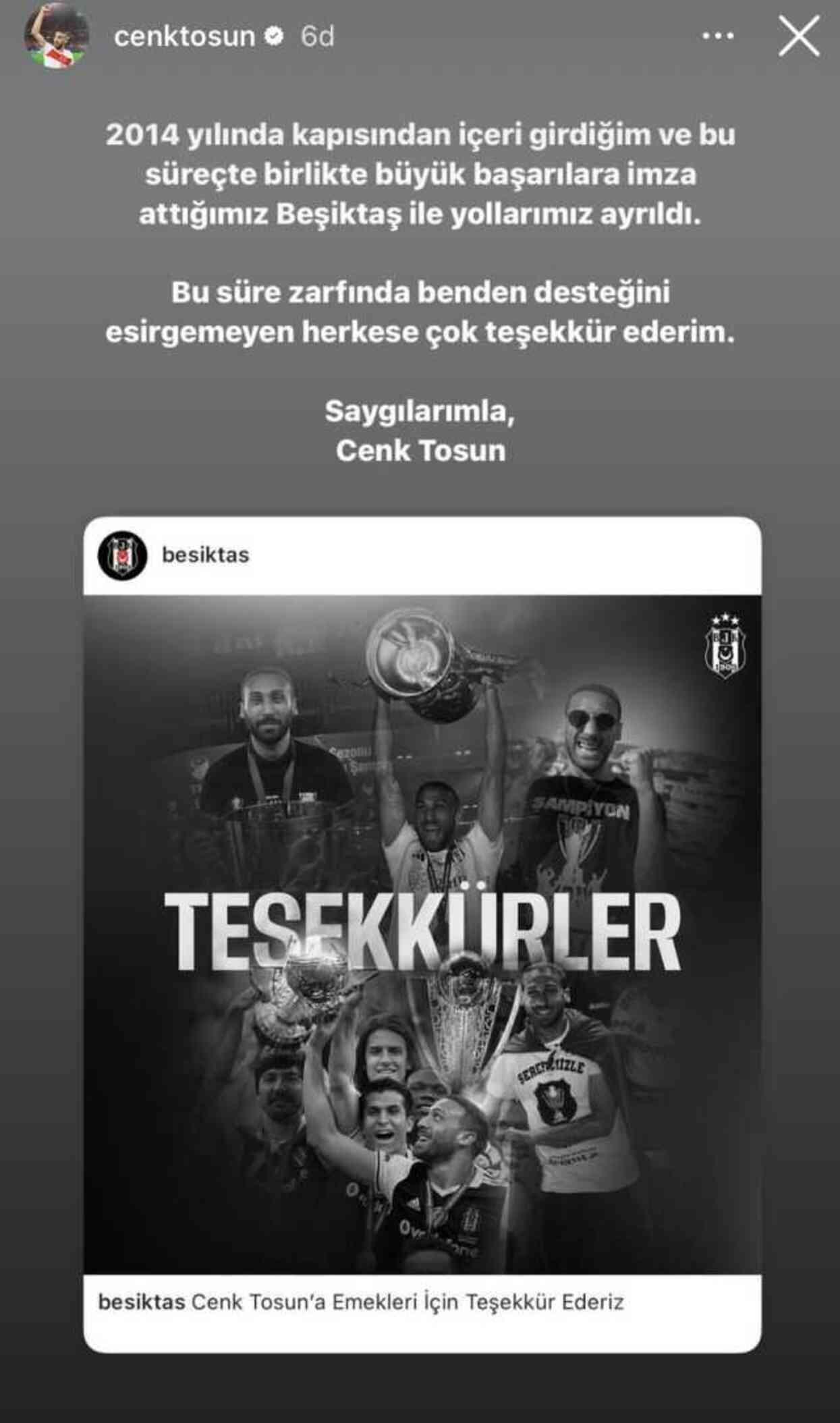 Fenerbahçe'ye transfer olan Cenk Tosun, Beşiktaş'a veda etti