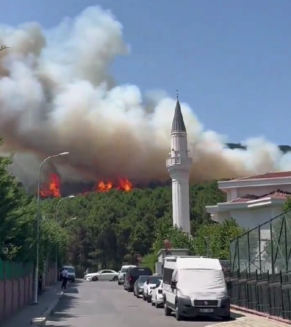 İstanbul'daki Aydos Ormanı'nda yangın çıktı! Alevler yerleşim yerlerine doğru ilerliyor