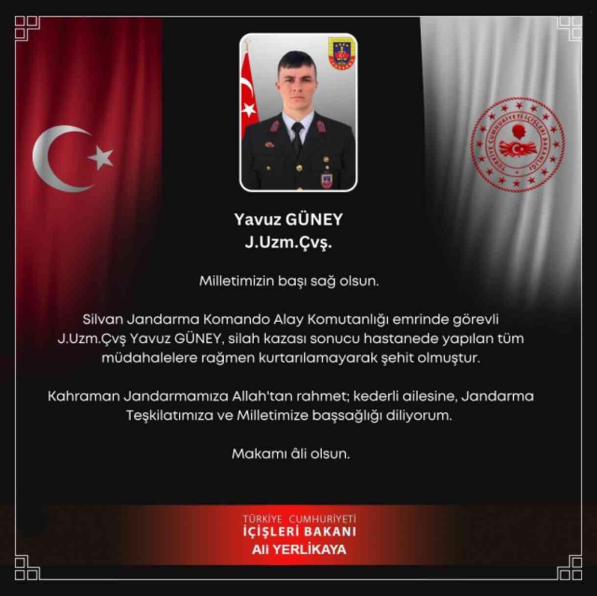 Silvan'da kaza kurşunuyla yaralanan asker Yavuz Güney şehit oldu