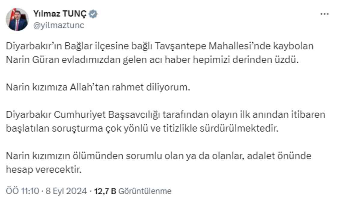 Bakanların Narin mesajında dikkat çeken ortak nokta! Üçü de aileye başsağlığı dilemedi