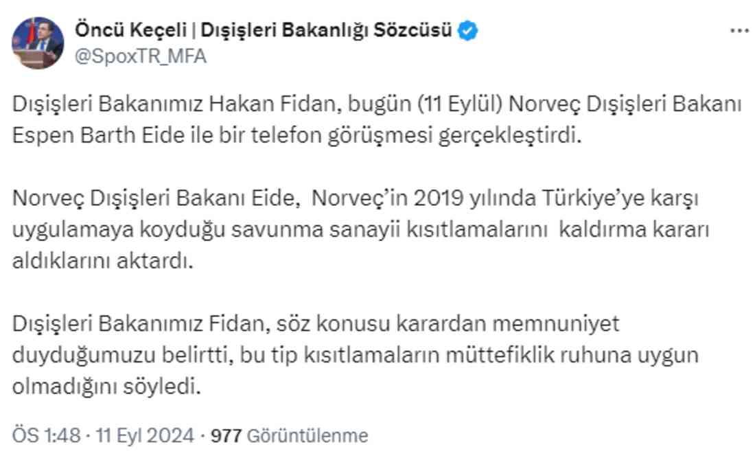 5 yıldır Türkiye'ye savunma sanayii kısıtlaması uygulayan Norveç'ten geri adım