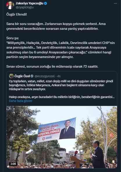 Anayasa tartışması alevleniyor! Zekeriya Yapıcıoğlu, Özgür Özel'e 72 saat süre verdi