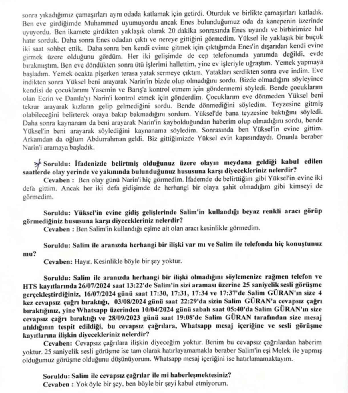 Yenge Hediye Güran'ın ifadesi ortaya çıktı: Narin kaybolduktan birkaç gün sonra telefonumu değiştirdim