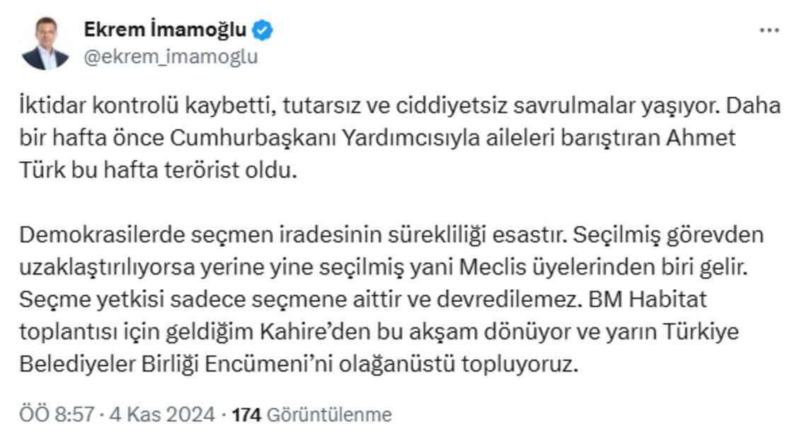 İmamoğlu'ndan kayyum tepkisi: İktidar kontrolü kaybetti, tutarsız ve ciddiyetsiz savrulmalar yaşıyor