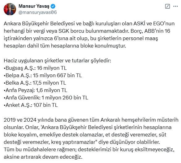 Mansur Yavaş duyurdu: ABB'nin 6 iştirakine 52 milyon TL tutarında haciz