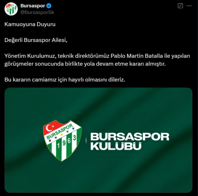 Kimse anlam veremiyor: Bursaspor'da sürpriz Batalla gelişmesi