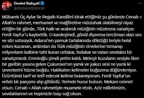 Siyasilerden Ferdi Tayfur için ardı ardına taziye mesajları