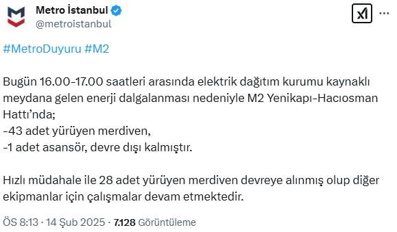 İstanbul'da metrolardaki onlarca yürüyen merdiven aynı anda durdu