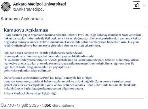 Rektörle ilgili 'uyuşturucu' iddialarına üniversiteden yalanlama