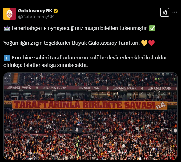 Galatasaray-Fenerbahçe maçının biletleri 5 dakikada bitti