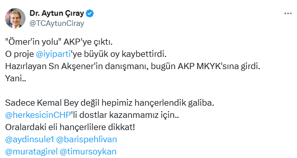 Aytun Çıray, AK Parti MYK'sına giren isim üzerinden Akşener'i hedef aldı